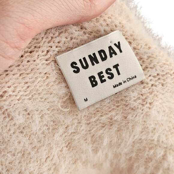 Sunday Best Light Pink Cream Faux Fur Cropped Long Sleeve Top Sz M - Picture 5 of 8